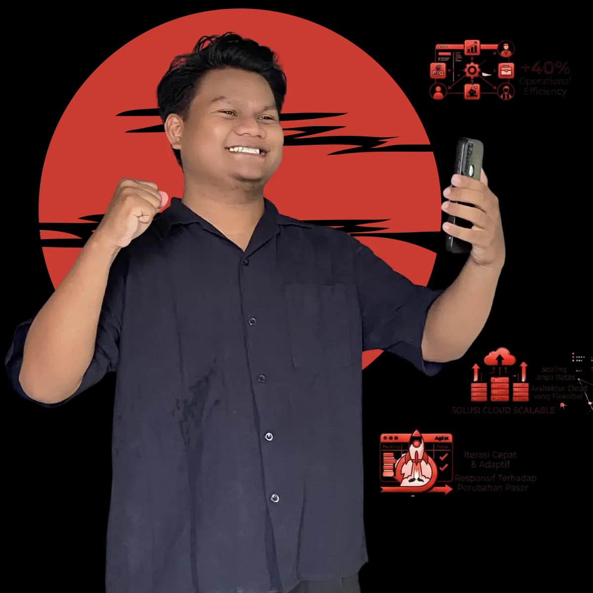 Fokus mempresentasikan solusi software melalui layar laptop